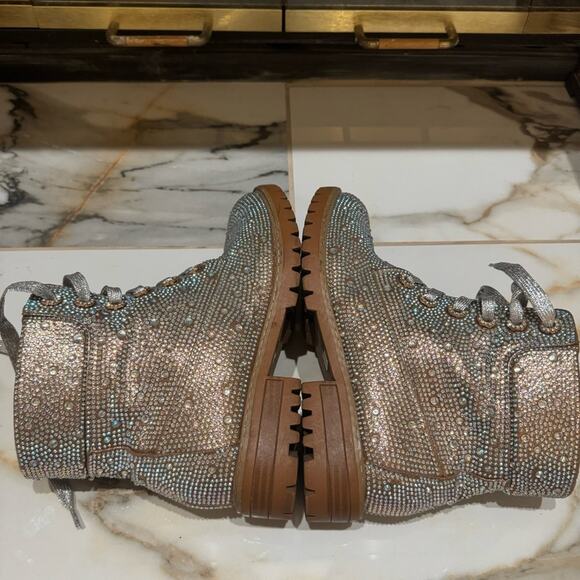 bks Women’s Crystal Rhinestone Embellished Lace Up Ankle Boots Size 8 - Picture 3 of 9